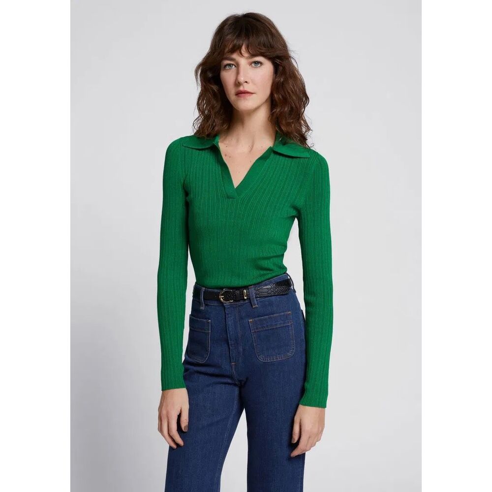 & Other Stories Green Ribbed Blouse